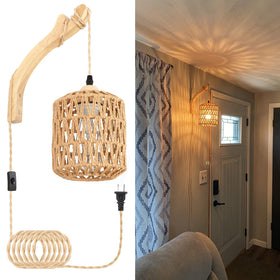 Frideko Rattan wall lamp with lantern shade adds warm ambient light for bedrooms and living rooms