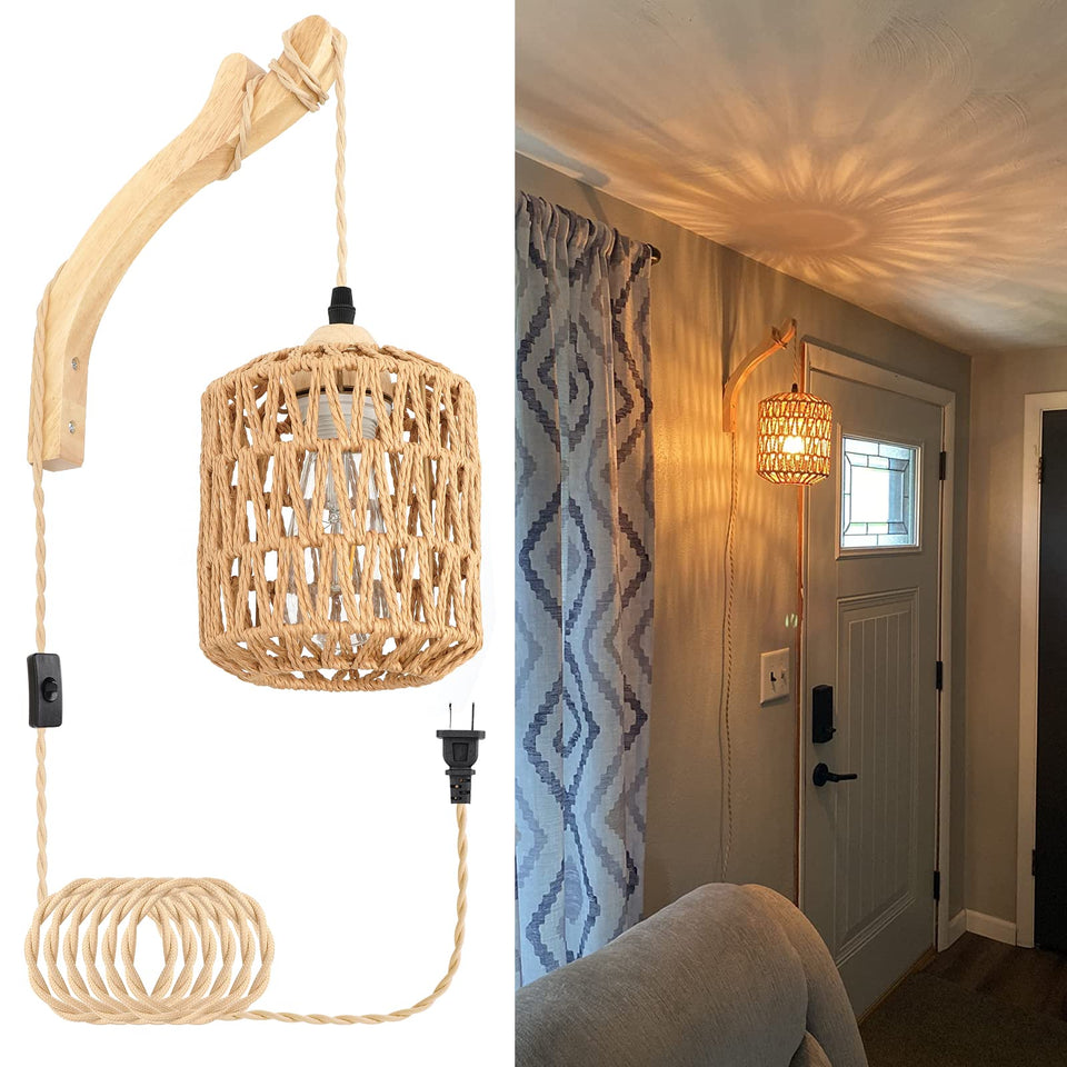 Frideko Rattan wall lamp with lantern shade adds warm ambient light for bedrooms and living rooms