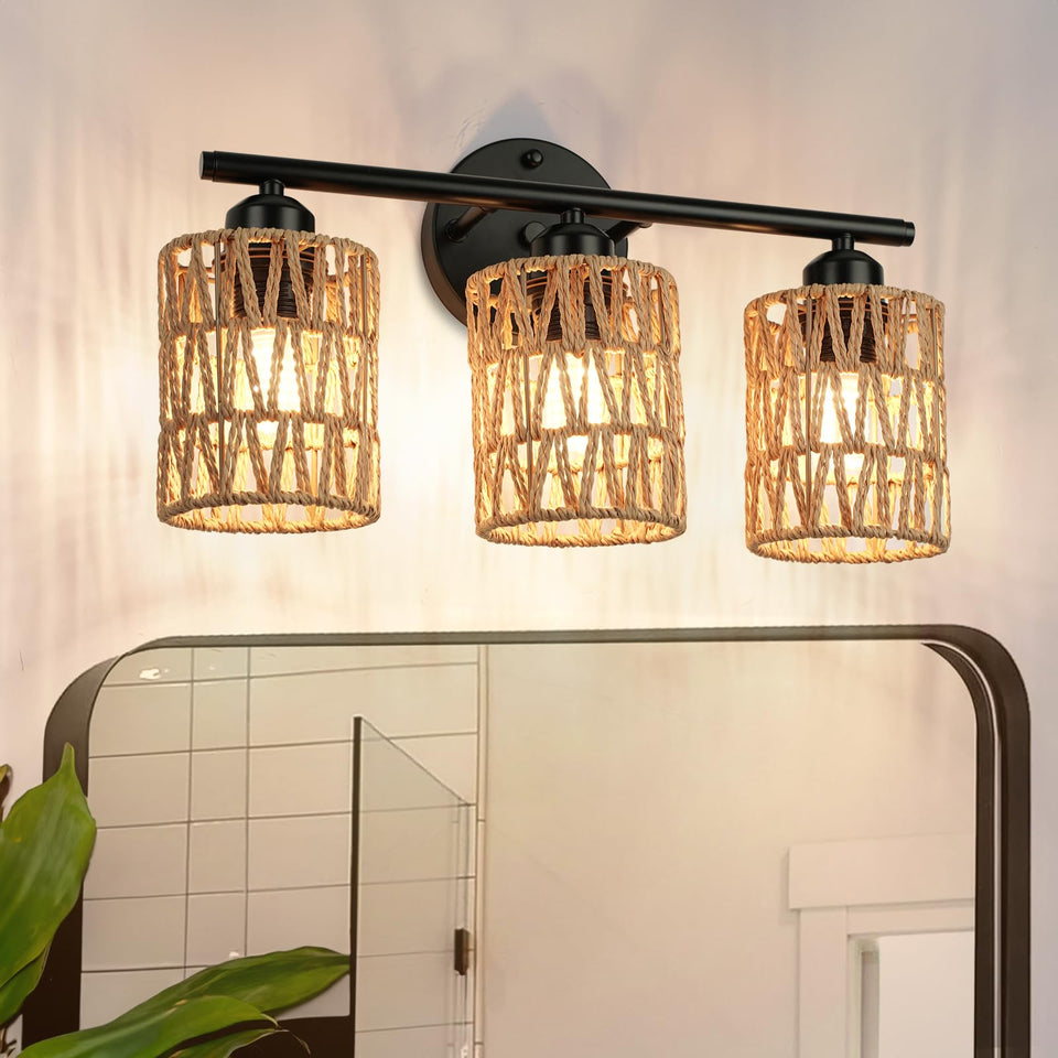 FRIDEKO HOME three-light vanity fixture front view with matte black finish