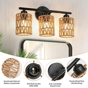 FRIDEKO HOME wall sconce lit demonstrates cozy ambience above the mirror