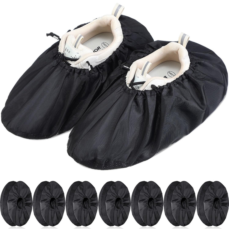 Frienda 8-pair non-slip shoe covers in black, ideal for keeping shoes dry during rain.