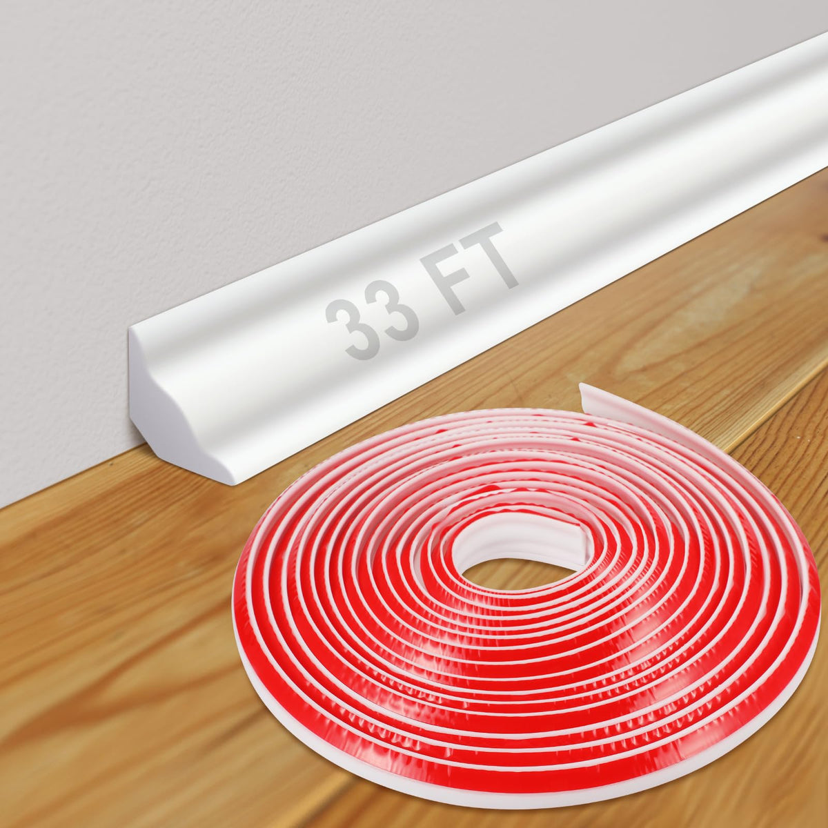Frienda baseboard molding roll demonstrates seamless wall-to-floor protection