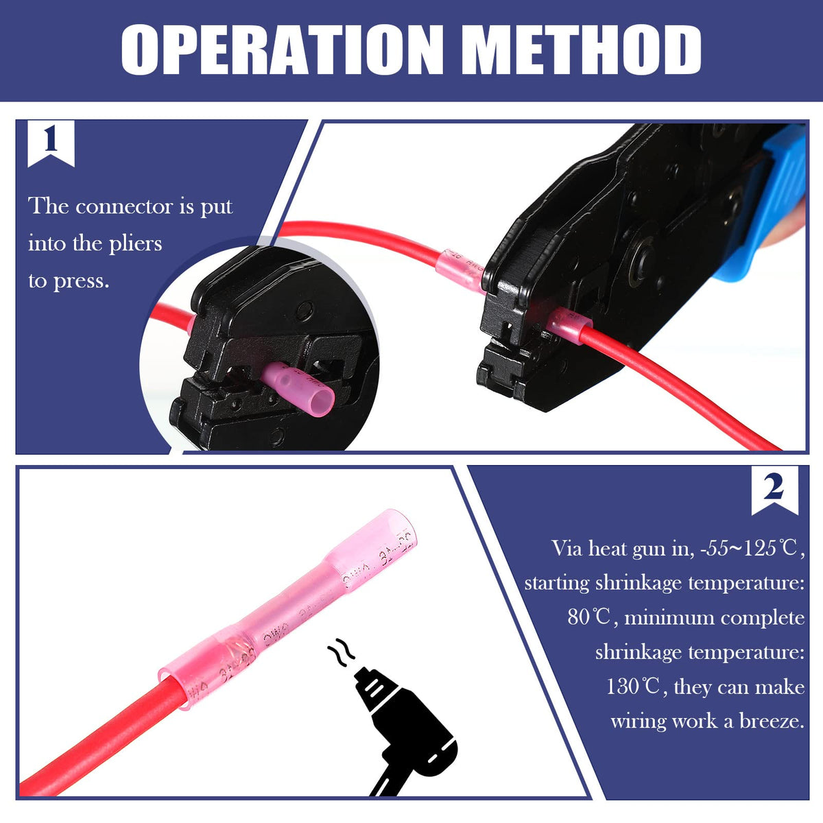 Frienda heat shrink butt connector with gauge marks for quick size identification.