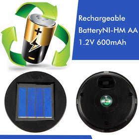 Frienda solar light top; day-charge provides long-lasting evening illumination.