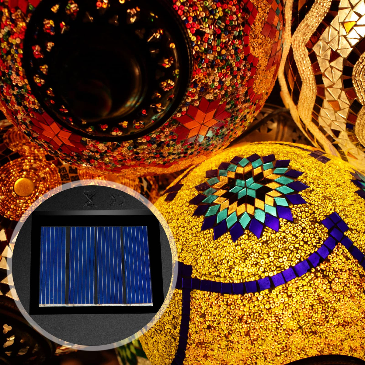 Frienda solar light top; lantern-compatibility fits many outdoor fixtures.