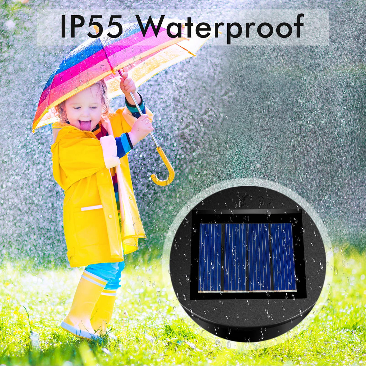 Frienda solar light top; waterproof rating for rain-ready lantern use.