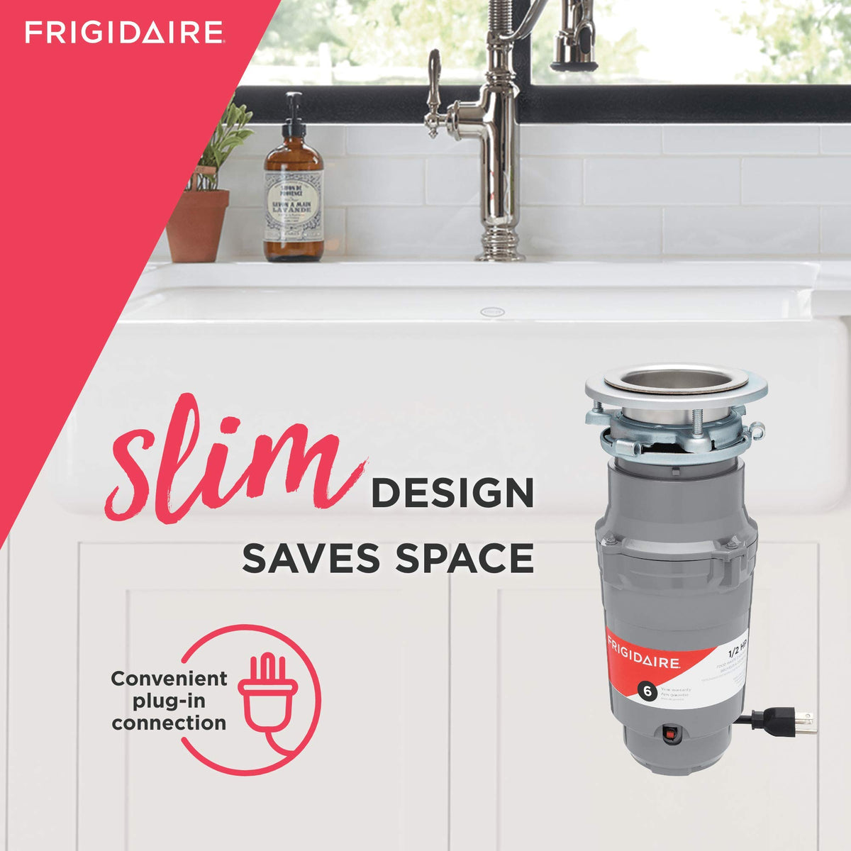 Frigidaire FF05DISPC1 Compact design image shows under-sink space savings.