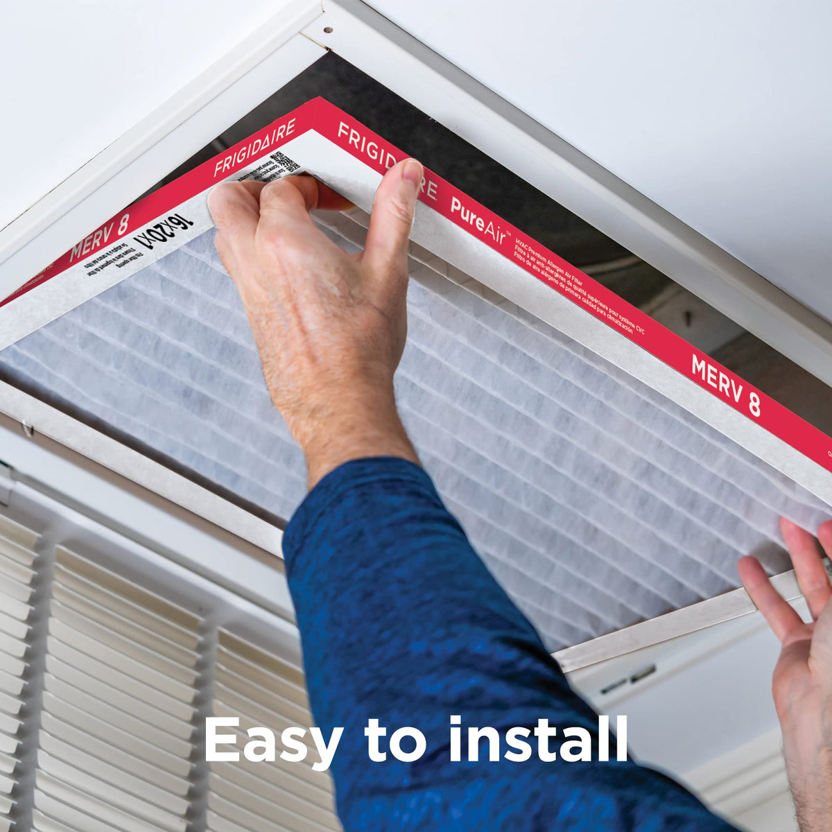 Frigidaire PureAir airflow arrow indicates correct installation orientation.