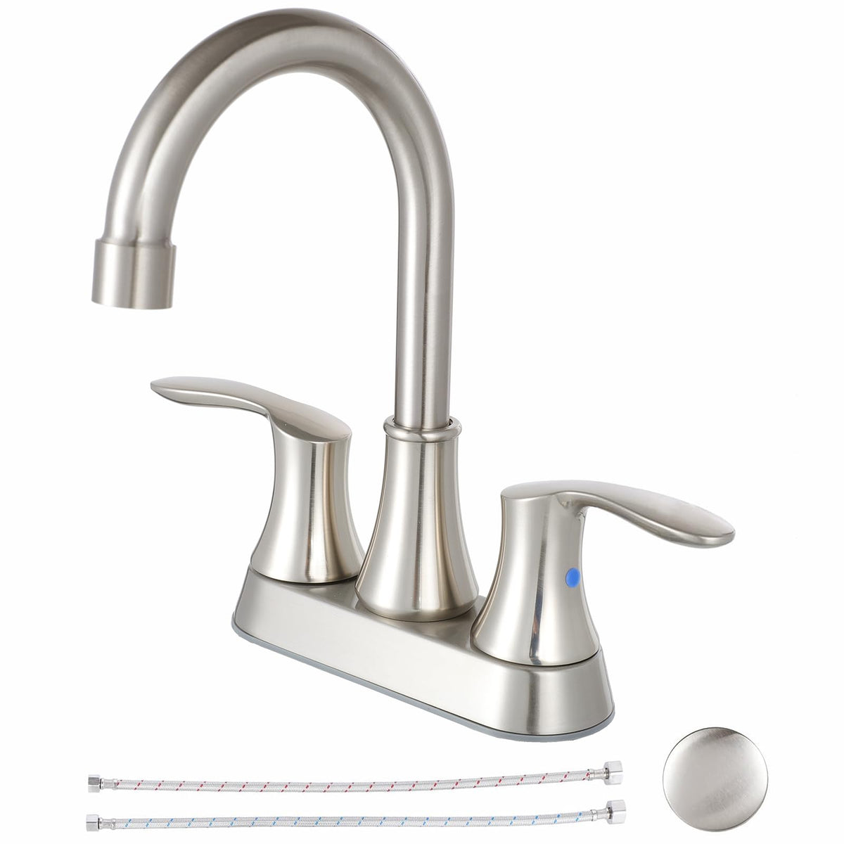 Friho 4-Inch Centerset faucet front view with brushed nickel finish shows a modern, durable look