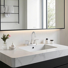 Friho includes hot and cold hoses and pop-up drain for complete setup