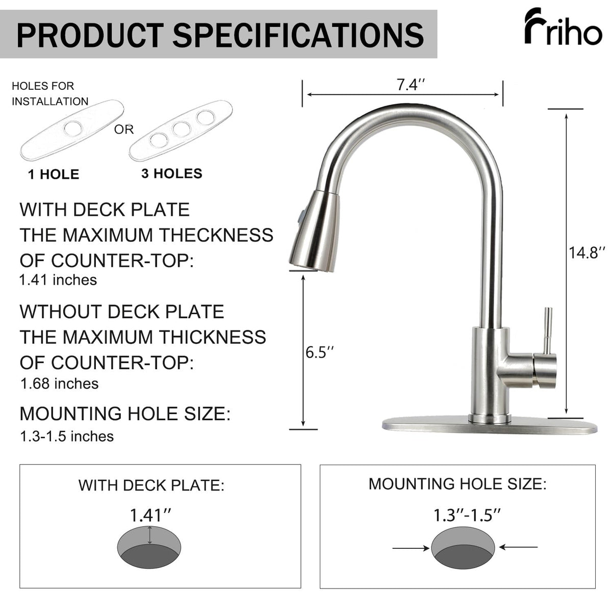 Friho SUS304 stainless steel construction resists corrosion and rust.