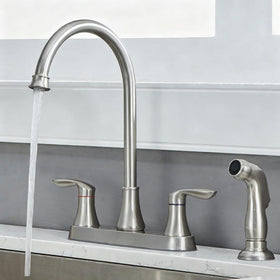 Friho kitchen faucet with side sprayer for quick cookware rinsing.