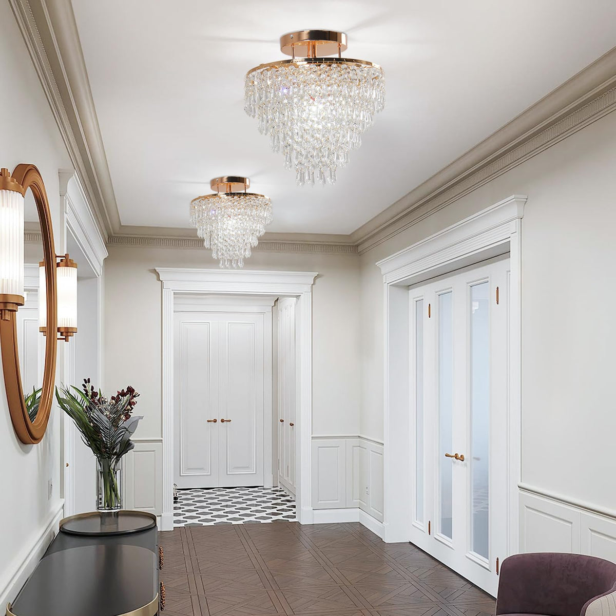 FRIXCHUR gold chandelier supports dimmable bulbs for customizable ambience.
