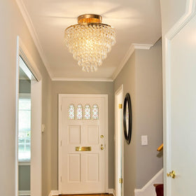 FRIXCHUR five-tier raindrop crystals sparkle in bedrooms and hallways.