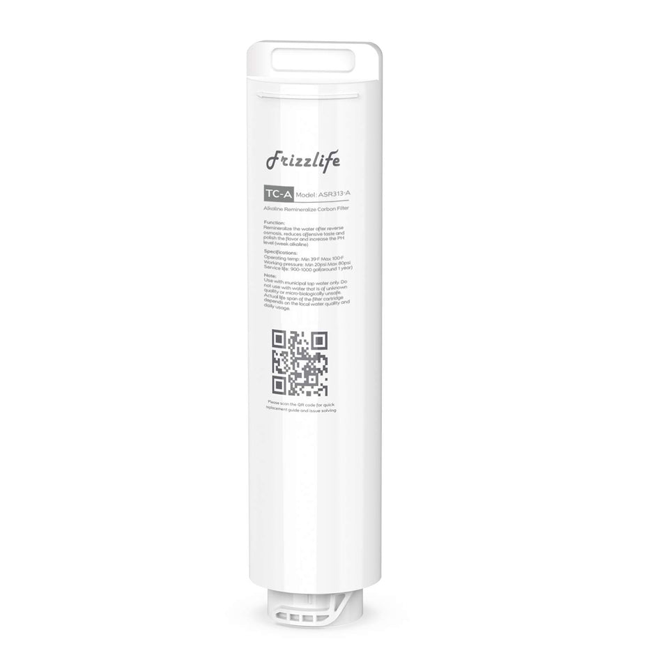 FRIZZLIFE ASR313-A post-filter improves taste with remineralization.