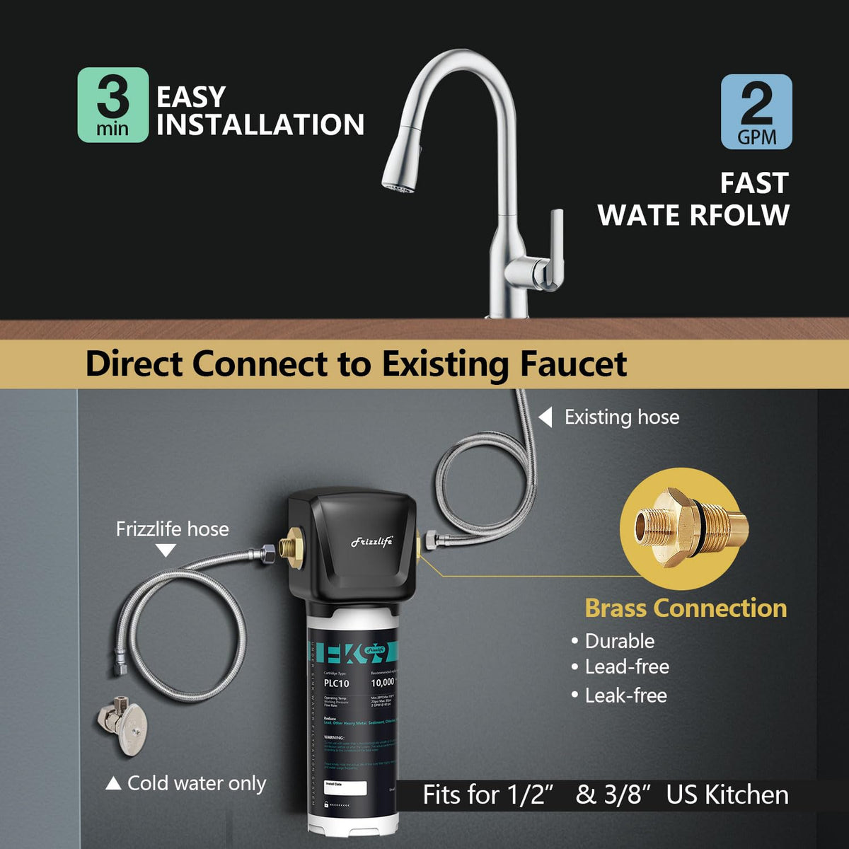 Frizzlife brass fittings highlighting sturdy, leak-resistant construction