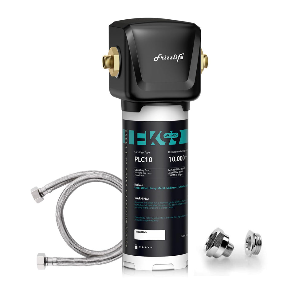 Frizzlife FK99 under-sink filter front view showing compact design