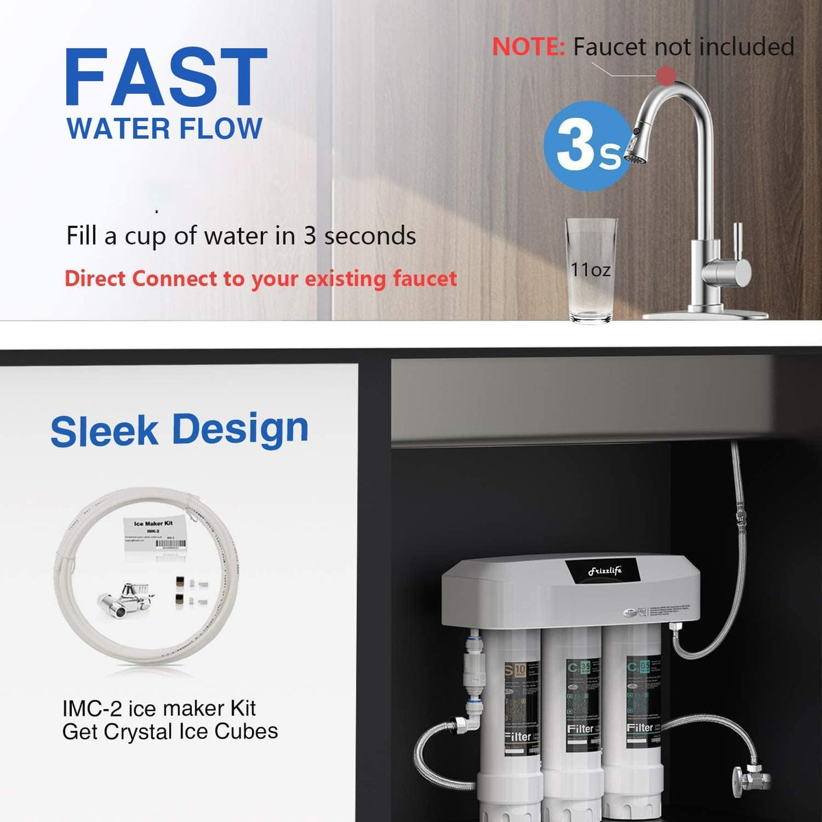 Frizzlife SK99 refrigerator connection kit ready for ice maker.