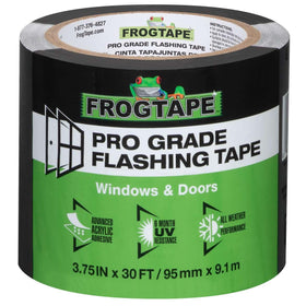 FrogTape Pro Grade Flashing Tape around a window seal for weatherproof protection.