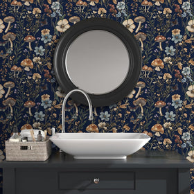 Froluya dark floral wallpaper in navy adds vintage charm to any room.