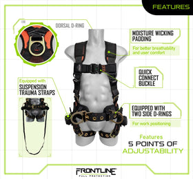 FRONTLINE Combat Full Body Harness offers five-point adjustability for a snug fit.
