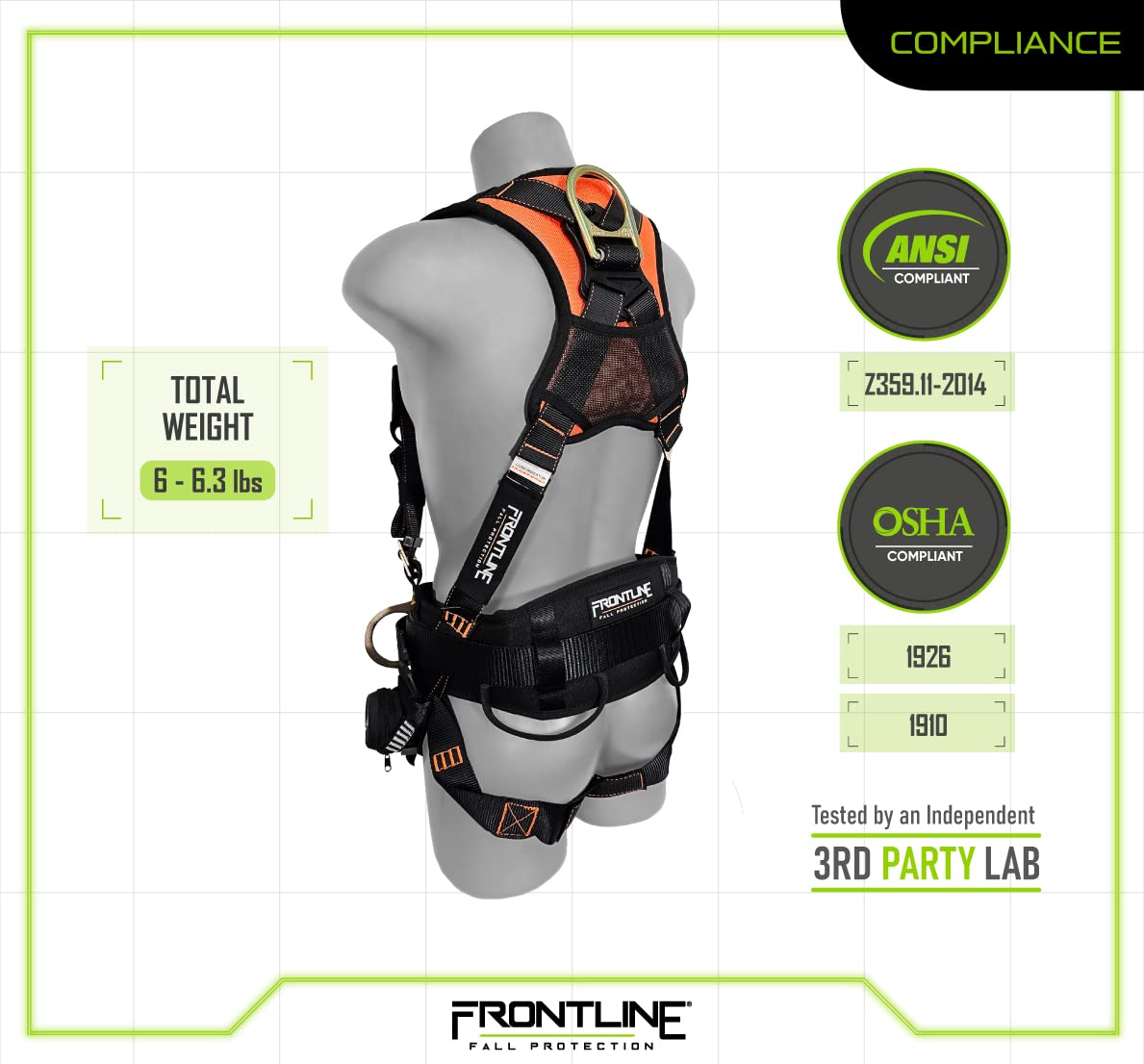 FRONTLINE Combat Full Body Harness includes suspension trauma straps for safety.