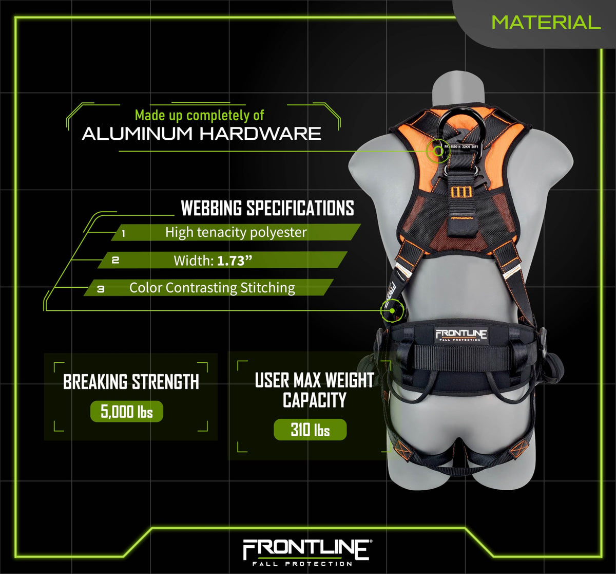 Frontline Combat Lite aluminum buckles enable fast, easy adjustments on site.