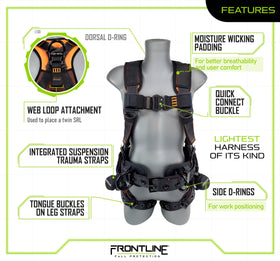 Frontline Combat Lite full body harness waist pad supports tool carrying.