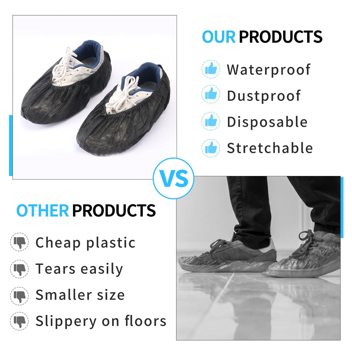 Frontline shoe covers stretchy dual band design ensures secure fit for varied shoes