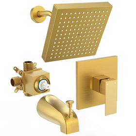 FROPO brushed gold 8inch shower head delivers wide rain spray.