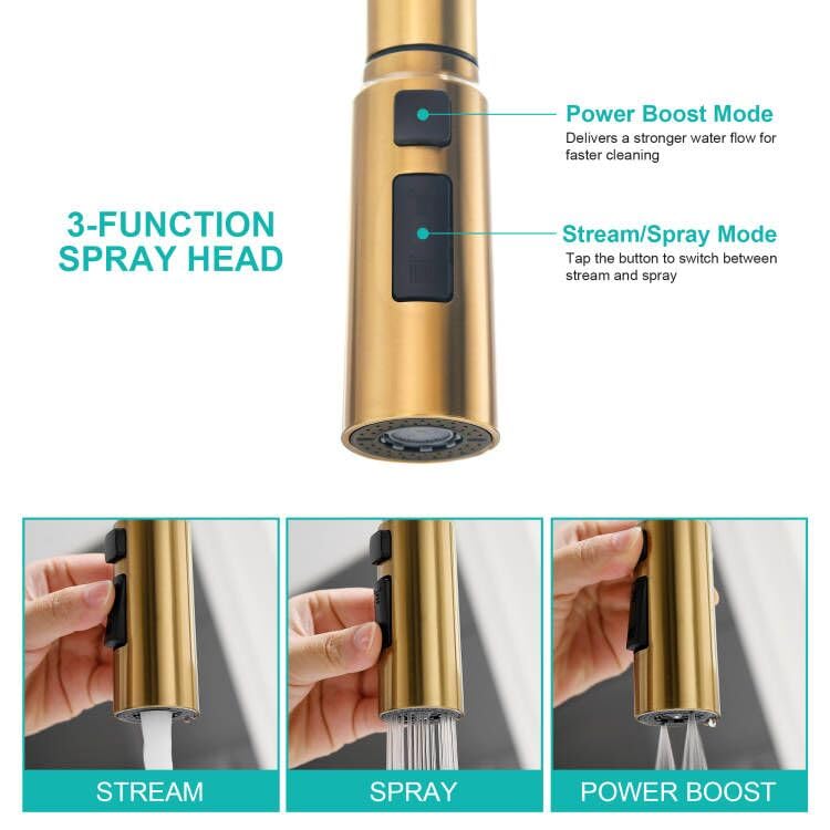 FROPO brushed gold faucet with deck plate for easy 1- or 3-hole installation