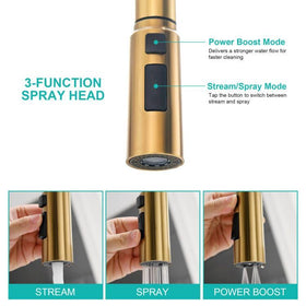 FROPO brushed gold faucet with deck plate for easy 1- or 3-hole installation