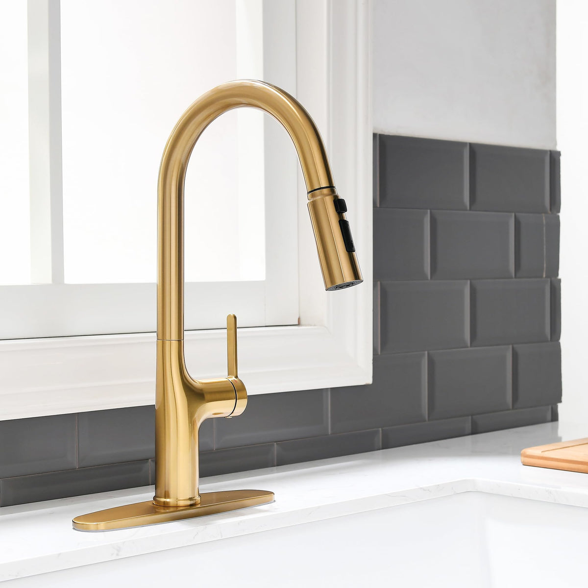 FROPO brushed gold finish resists fingerprints for a cleaner look