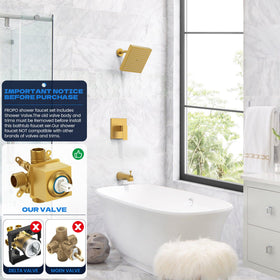 FROPO brushed gold tub faucet set adds elegant bath finish.
