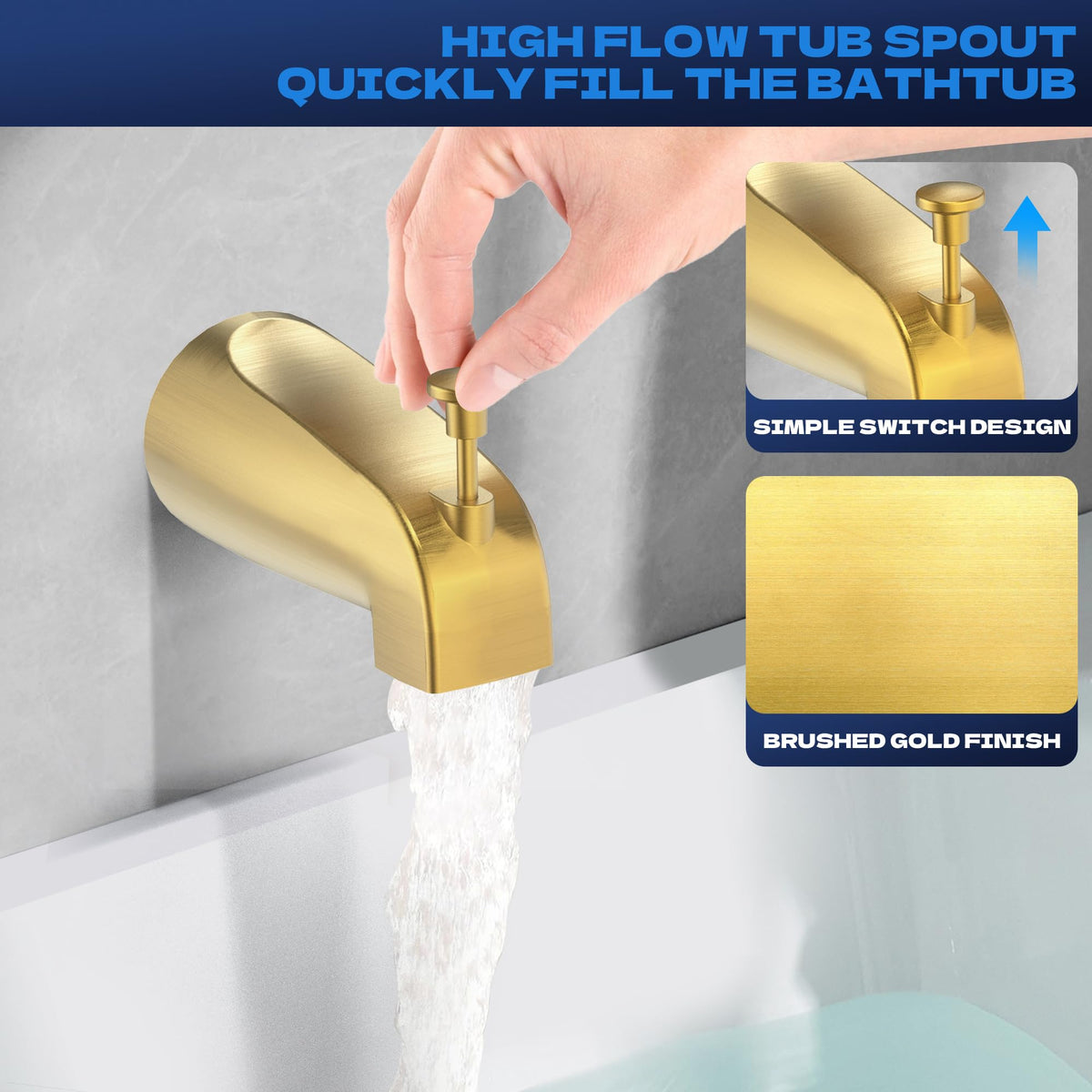 FROPO brushed gold tub spout complements cohesive bath design.