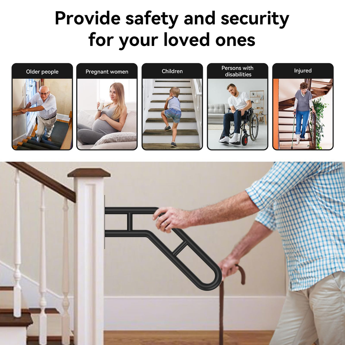 Frossvt handrail in use: stable ascent on outdoor steps.