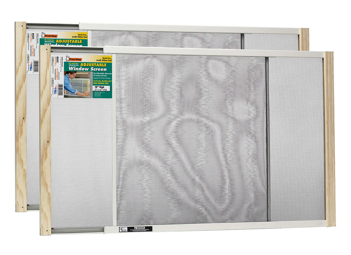Frost King 2AWS1845 WB Marvin screen showing adjustable 18 inch high fit for windows