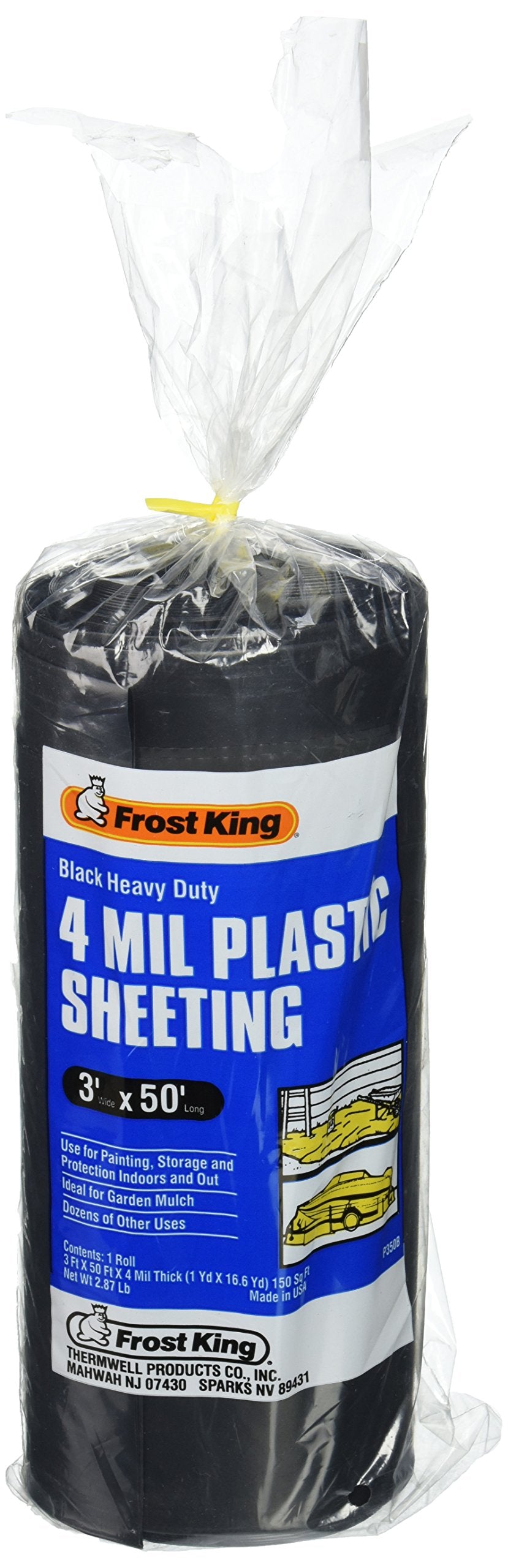 Frost King 350B polyethylene sheeting roll in black for durable outdoor weather protection.