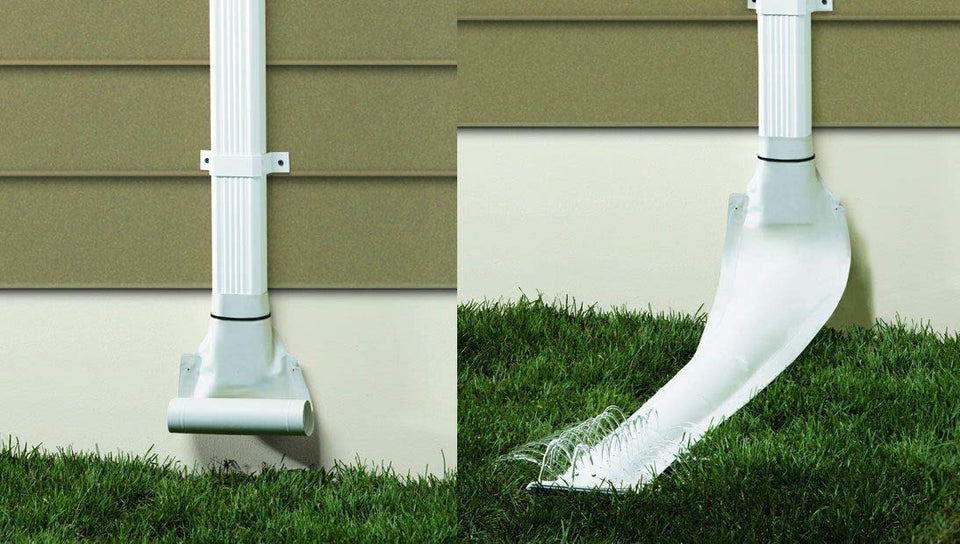 Frost King automatic downspout extender in white for efficient drainage.