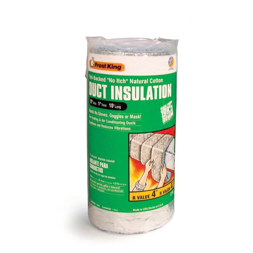 Frost King CF55 duct wrap insulation providing heat retention and vibration suppression.