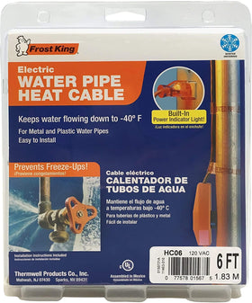 Frost King HC6A black cable applied outdoors to keep water flowing.