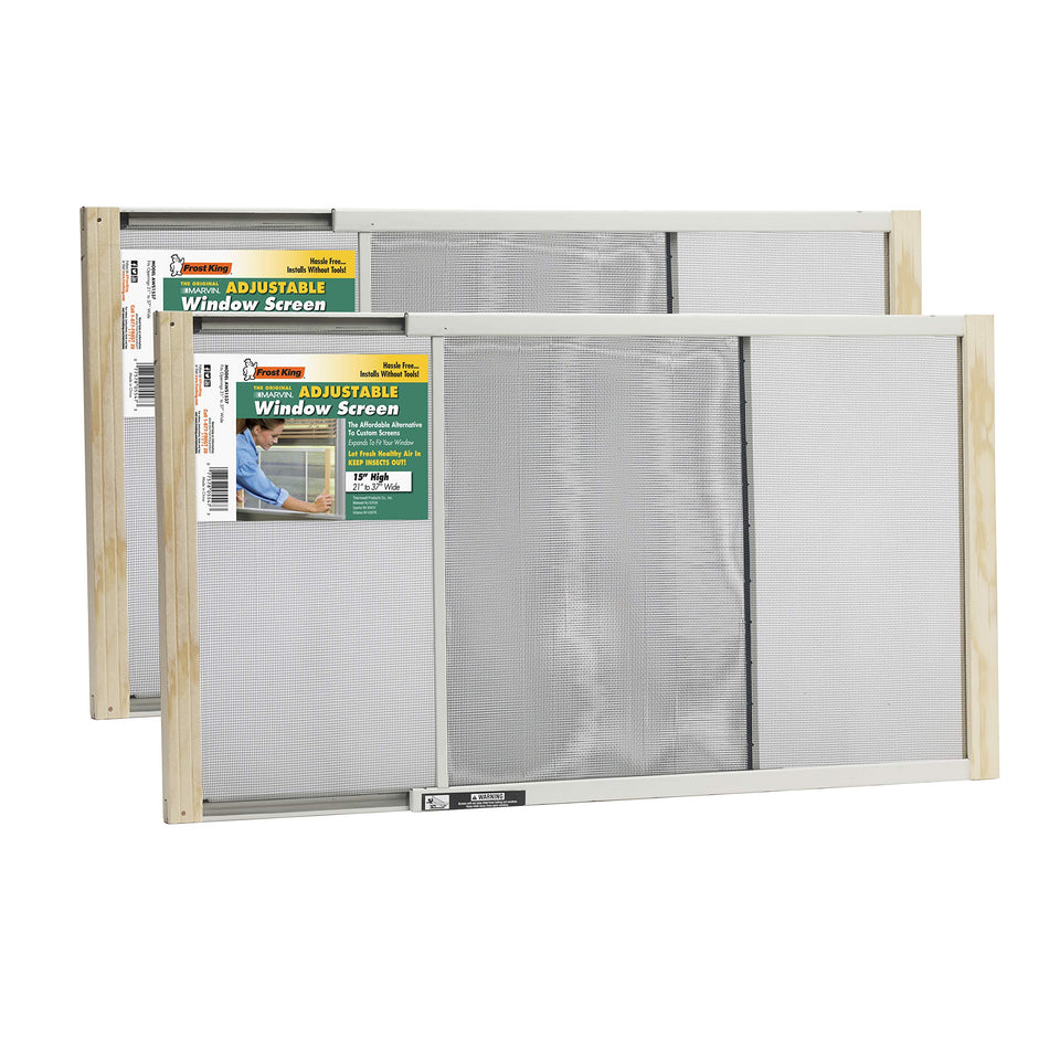 Frost King Marvin adjustable screen rails enabling fingertip fit.