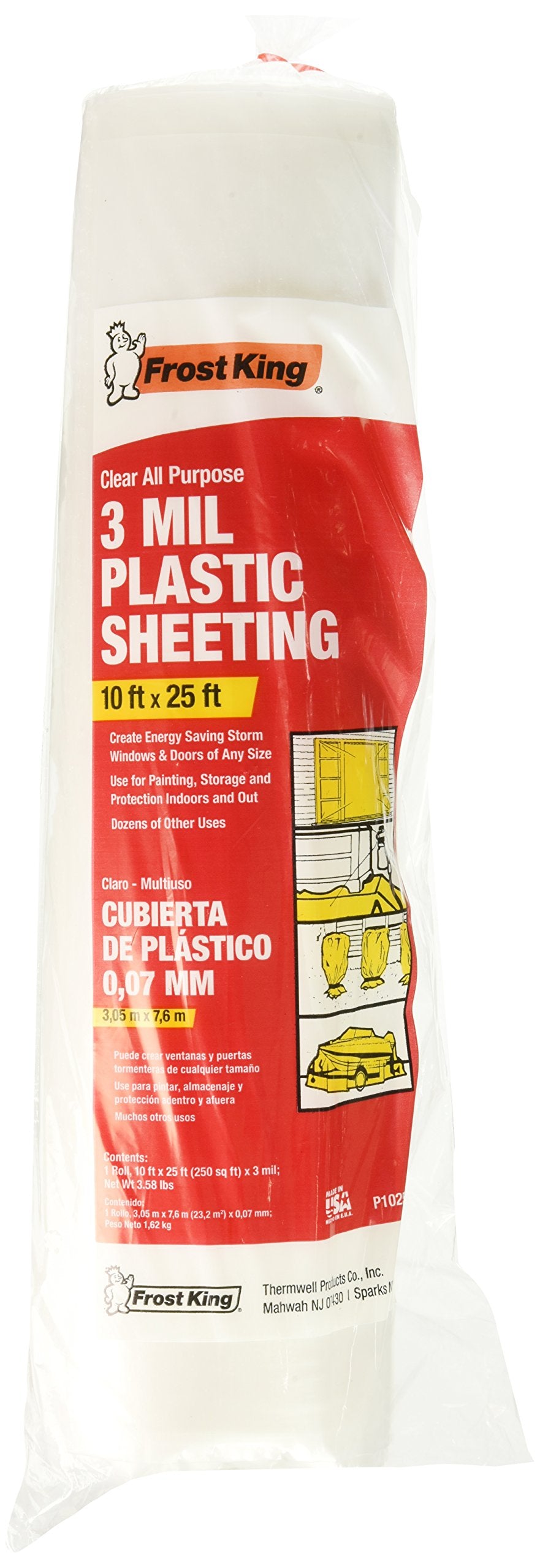 Frost King P1025/3 clear polyethylene sheeting for drop cloths and moisture control during projects