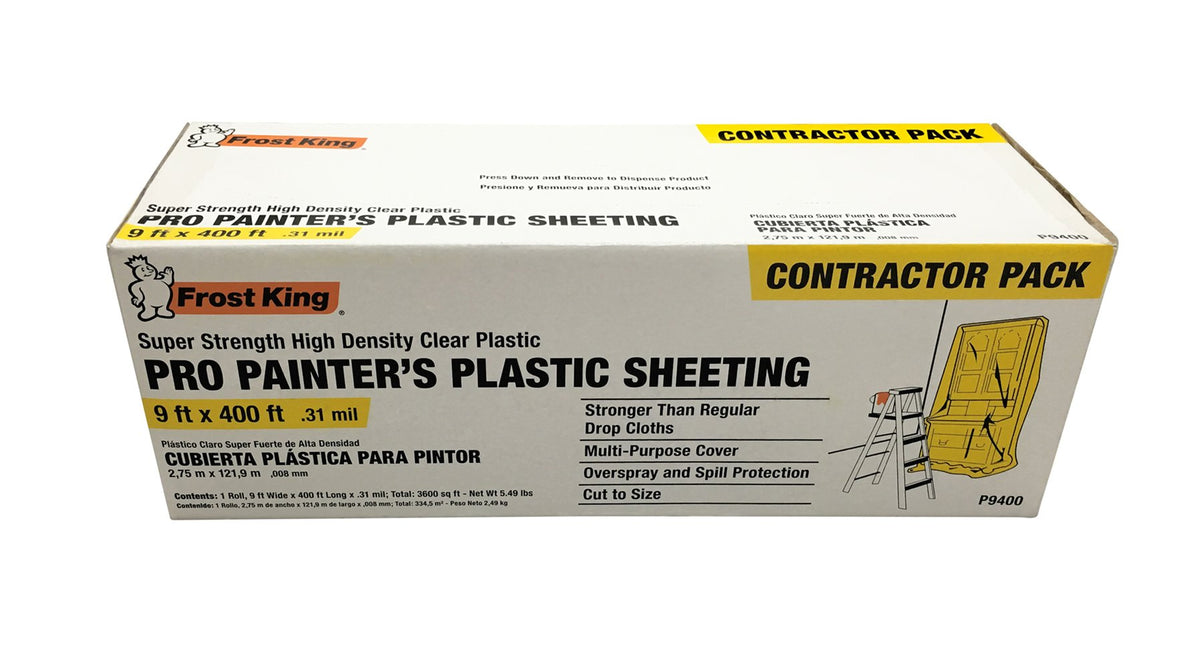 Frost King P9400 clear protective sheet unrolled to cover floors and furniture.