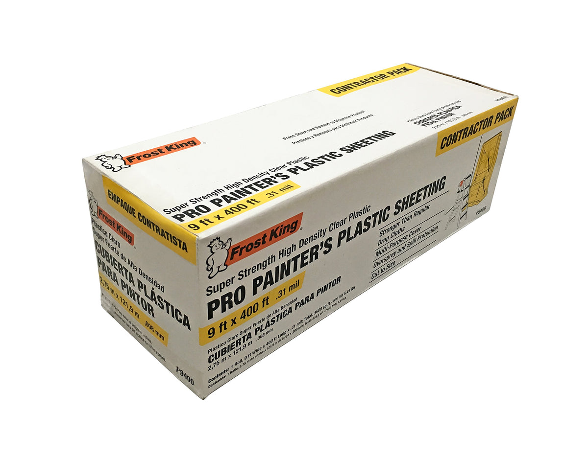 Frost King P9400 high-density sheeting provides durable coverage for painting jobs.