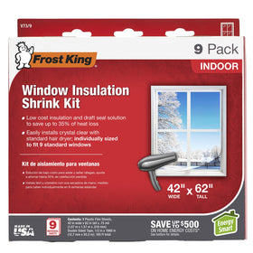 Frost King V73/9H kit packaging with nine clear sheets for standard windows