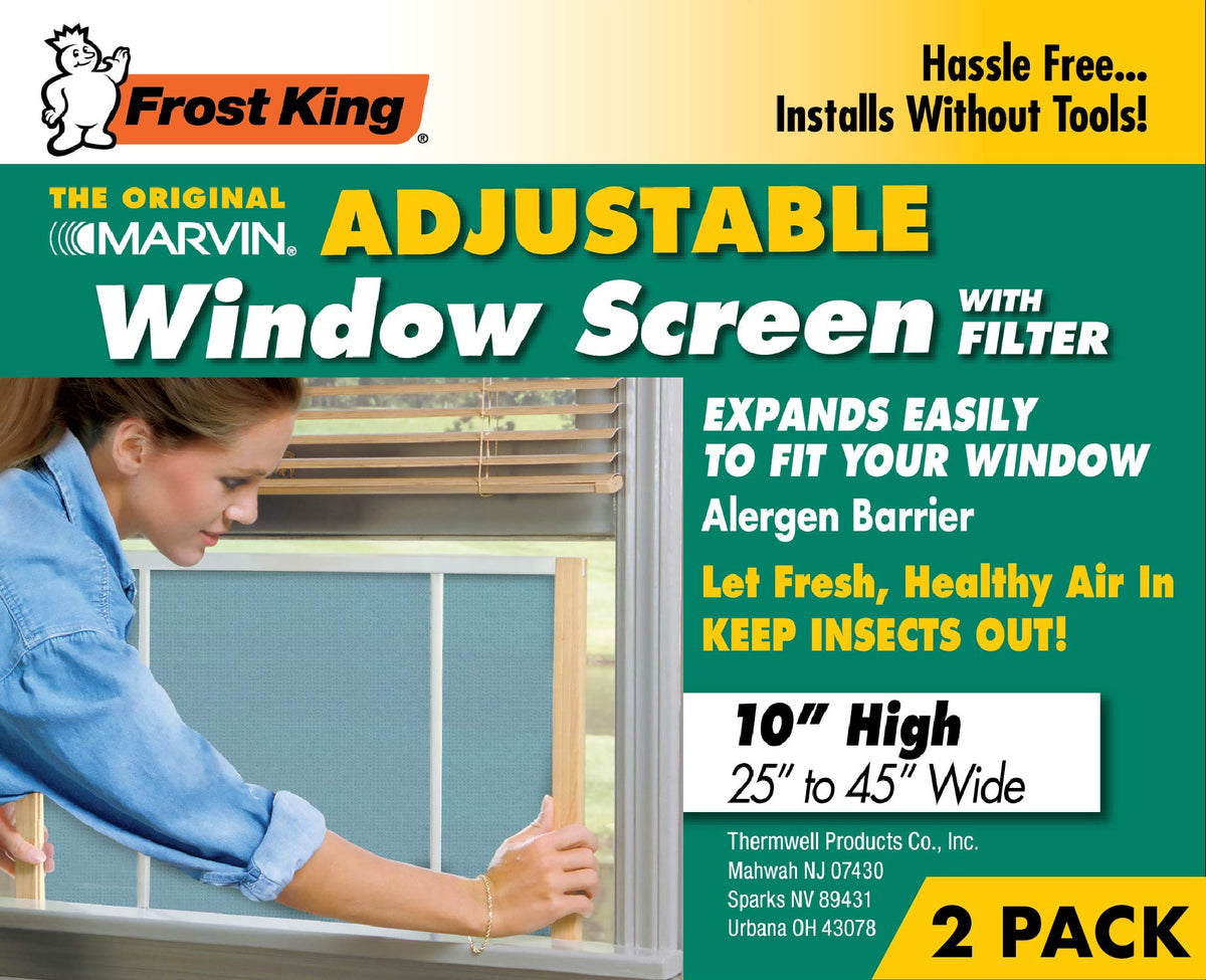 Frost King W.B. Marvin adjustable screen side view highlights smooth fingertip adjustment rails.