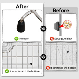 Frsmvati sink grid with 1-1/2 inch corner radius prevents snagging while protecting sink.