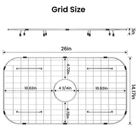 Centered drain grid highlights corner radius for precise fit