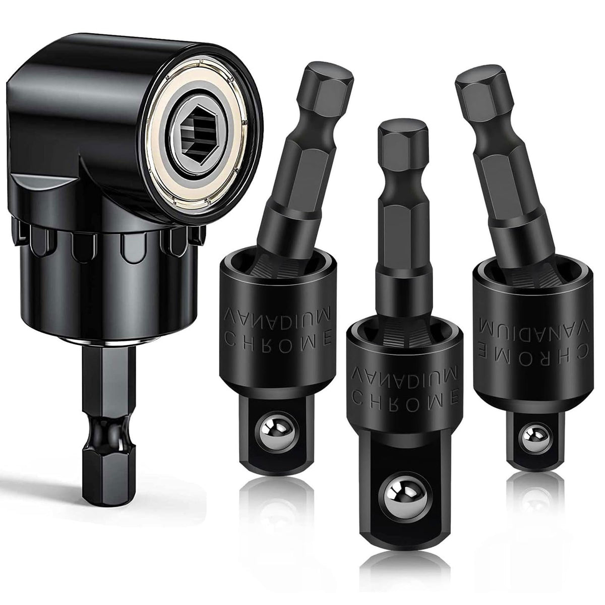 Fruholt socket adapter 360 degree rotation for 1/4 in shank improves tight space access